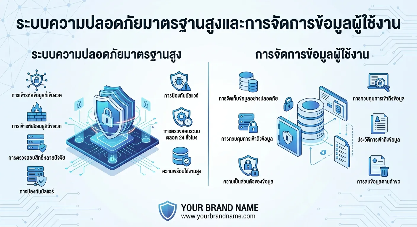 ระบบความปลอดภัยมาตรฐานสูงและการจัดการข้อมูลผู้ใช้งาน